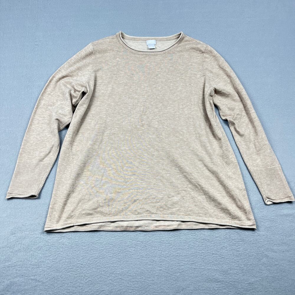 Chico's Tan Beige Fine Knit Pullover Sweater Rayon Blend Casual Basic Women's L